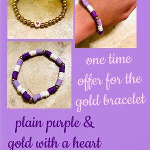 Gold and Purple Beaded Bracelet with Heart Charm